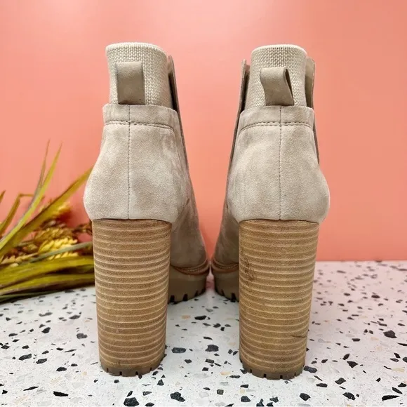 Vince Camuto Erinia Taupe Lug Sole Leather Suede Midi Heeled Women’s Boots Sz 10