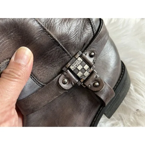 Vince Camuto Farren Tall Women’s Size 7 Gray Leather Riding Boots Flaws