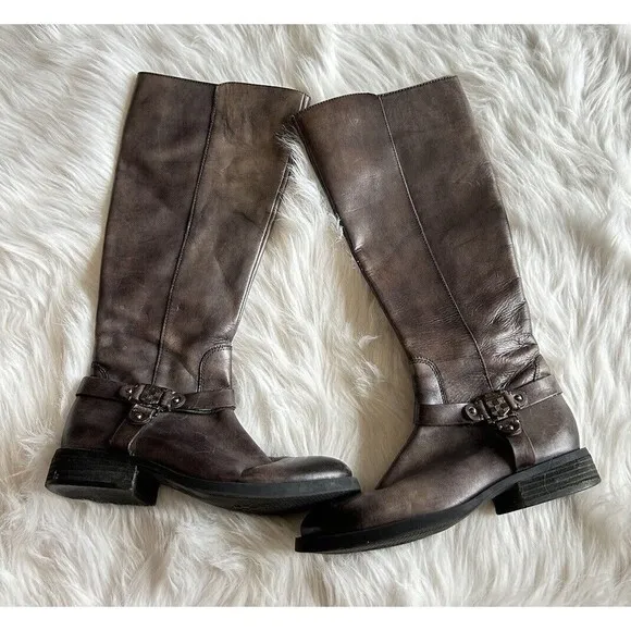 Vince Camuto Farren Tall Women’s Size 7 Gray Leather Riding Boots Flaws