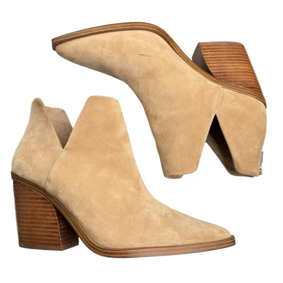 Vince Camuto Gigietta Ankle Boots Booties Size 11 Tan Suede Leather Block Heel