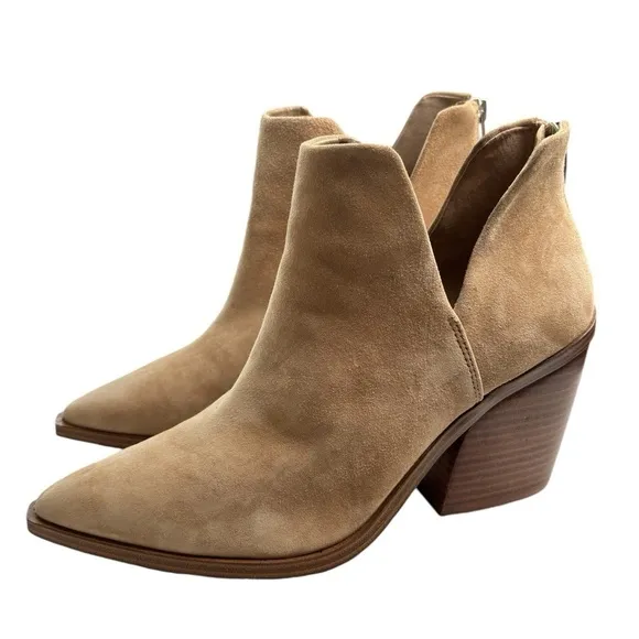 Vince Camuto Gigietta Ankle Boots Booties Size 11 Tan Suede Leather Block Heel