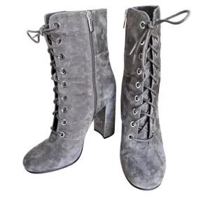 Vince Camuto Gray Suede Leather Boots Womens 10 Witchy Granny Goth Victorian SEE