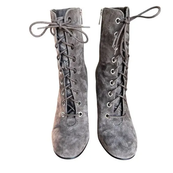 Vince Camuto Gray Suede Leather Boots Womens 10 Witchy Granny Goth Victorian SEE