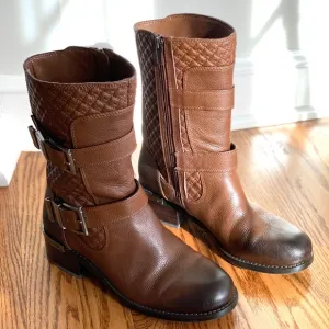 VINCE CAMUTO Leather Brown Riding Motto Boots Size 8 EUC