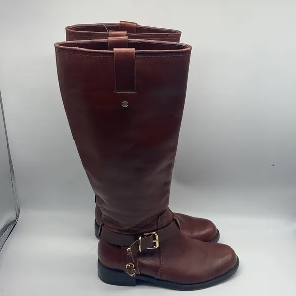 Vince Camuto Leather Zip Buckle Knee High Fashion Boots Size 6.5
