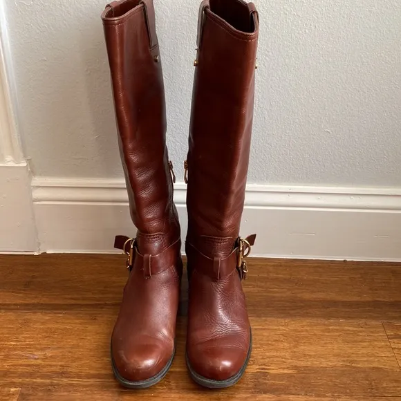 Vince Camuto Leather Zip Buckle Knee High Fashion Boots Size 6.5