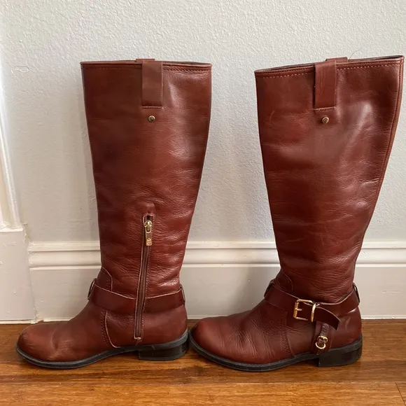Vince Camuto Leather Zip Buckle Knee High Fashion Boots Size 6.5