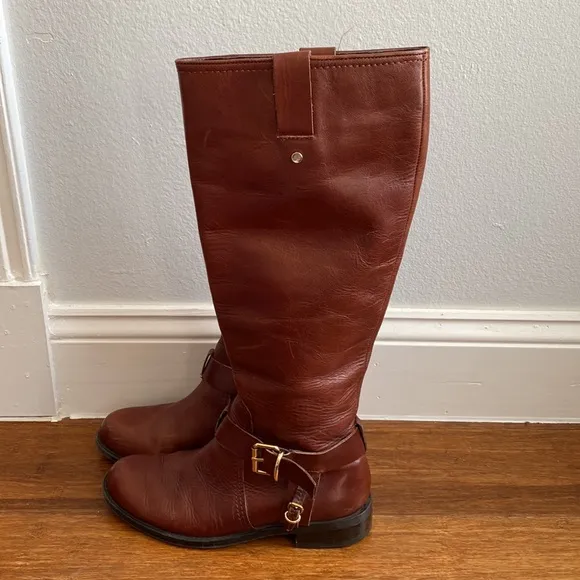 Vince Camuto Leather Zip Buckle Knee High Fashion Boots Size 6.5