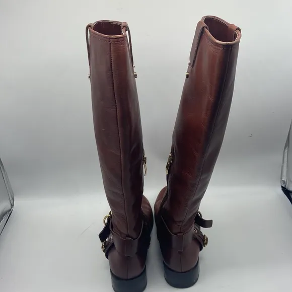 Vince Camuto Leather Zip Buckle Knee High Fashion Boots Size 6.5