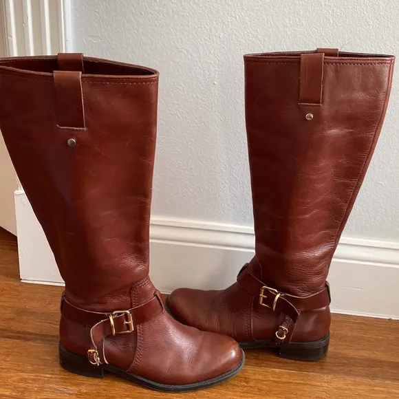 Vince Camuto Leather Zip Buckle Knee High Fashion Boots Size 6.5