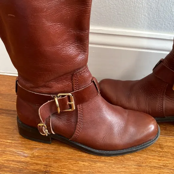 Vince Camuto Leather Zip Buckle Knee High Fashion Boots Size 6.5