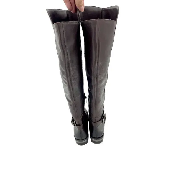 Vince Camuto Poppidal Boots Studded Brown Leather Tall Riding Boot SZ 6 New