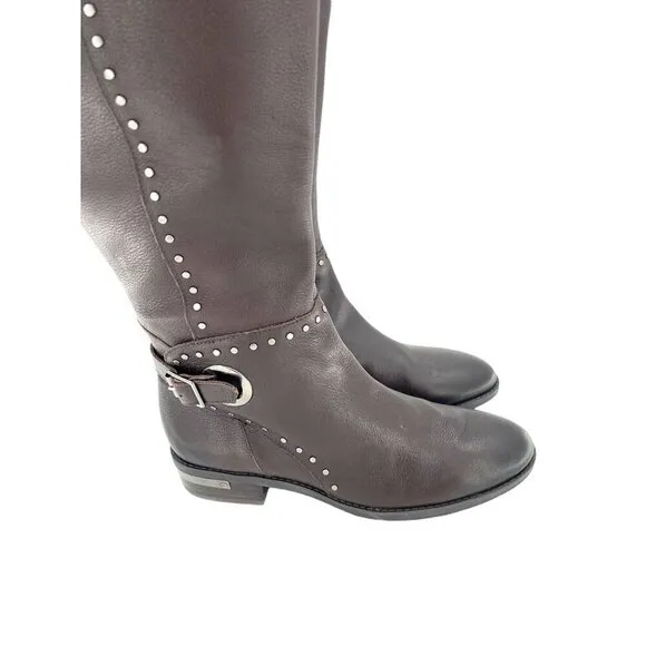Vince Camuto Poppidal Boots Studded Brown Leather Tall Riding Boot SZ 6 New