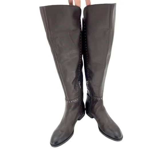 Vince Camuto Poppidal Boots Studded Brown Leather Tall Riding Boot SZ 6 New