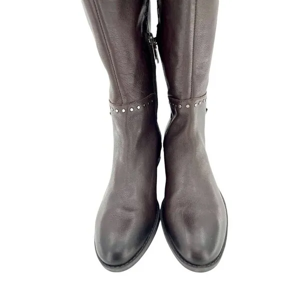 Vince Camuto Poppidal Boots Studded Brown Leather Tall Riding Boot SZ 6 New