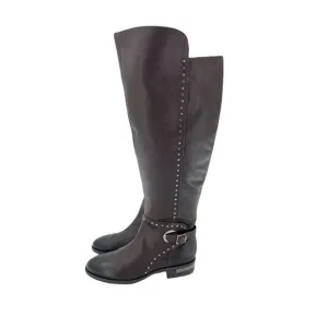 Vince Camuto Poppidal Boots Studded Brown Leather Tall Riding Boot SZ 6 New