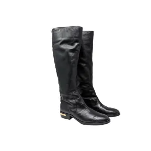 Vince Camuto Riding Boots Black Leather Gold Studded Parshell Women's Size 7.5 M