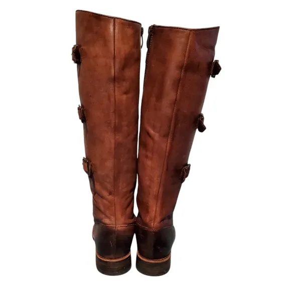 Vince Camuto Rustic Brown Leather Zip Knee-High Moto Riding Boots Women's 6B