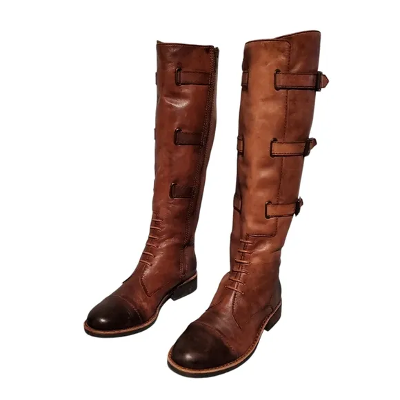 Vince Camuto Rustic Brown Leather Zip Knee-High Moto Riding Boots Women's 6B