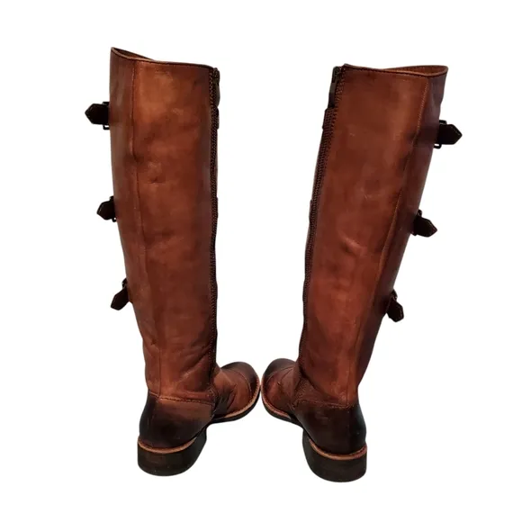 Vince Camuto Rustic Brown Leather Zip Knee-High Moto Riding Boots Women's 6B