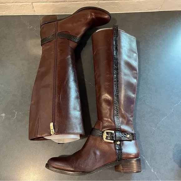 Vince Camuto sz 7.5 Ina2 brown and black leather knee high riding boots