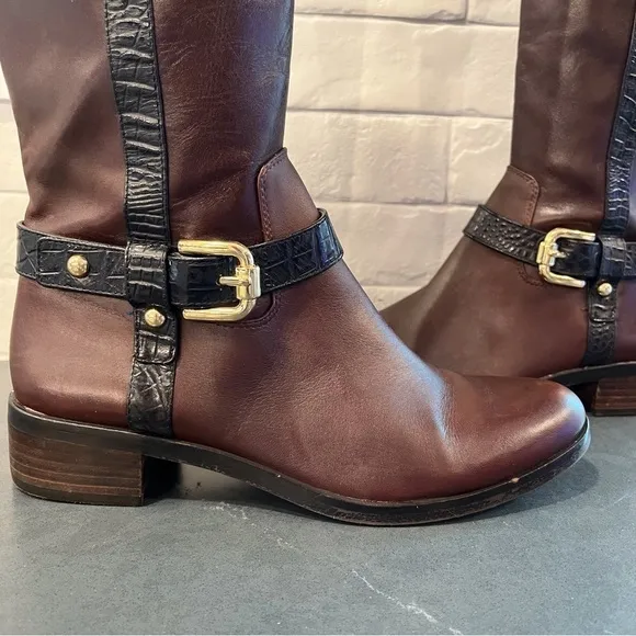 Vince Camuto sz 7.5 Ina2 brown and black leather knee high riding boots