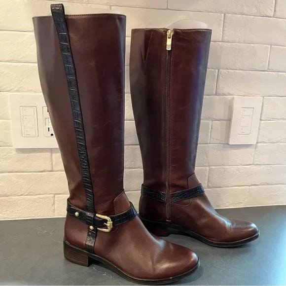 Vince Camuto sz 7.5 Ina2 brown and black leather knee high riding boots