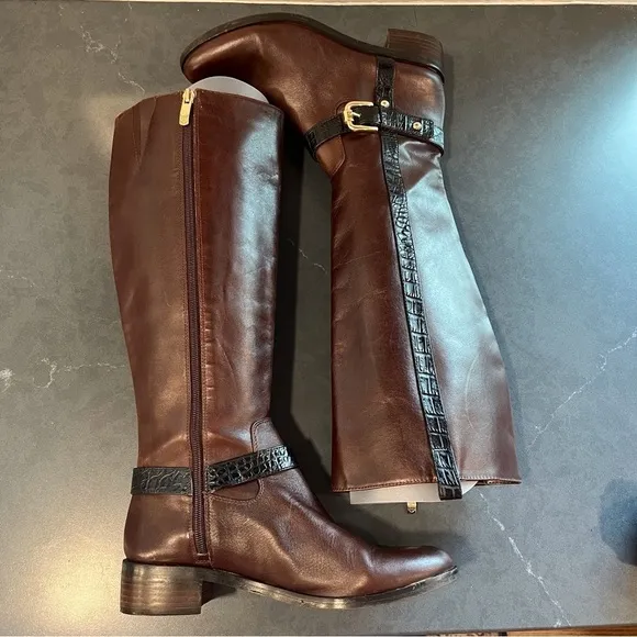 Vince Camuto sz 7.5 Ina2 brown and black leather knee high riding boots