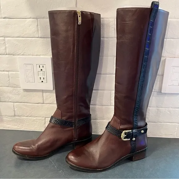 Vince Camuto sz 7.5 Ina2 brown and black leather knee high riding boots