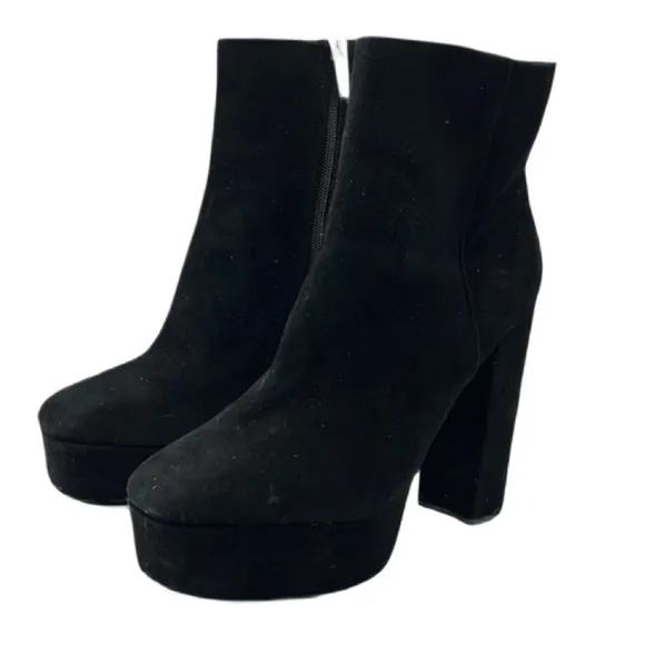 Vince Camuto Sz 9 Leslieon Square Toe Platform Black Suede Chunky Block Heel