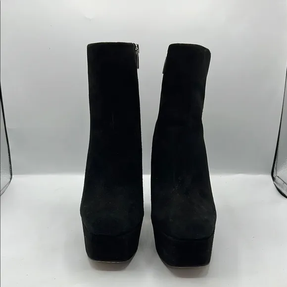 Vince Camuto Sz 9 Leslieon Square Toe Platform Black Suede Chunky Block Heel