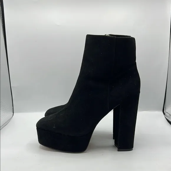 Vince Camuto Sz 9 Leslieon Square Toe Platform Black Suede Chunky Block Heel