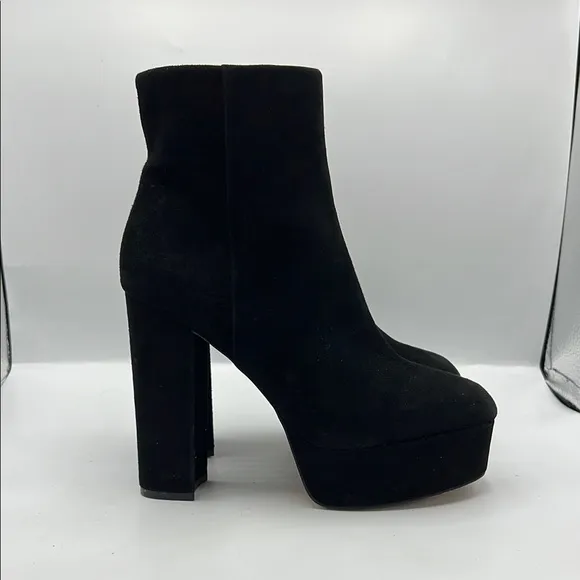 Vince Camuto Sz 9 Leslieon Square Toe Platform Black Suede Chunky Block Heel