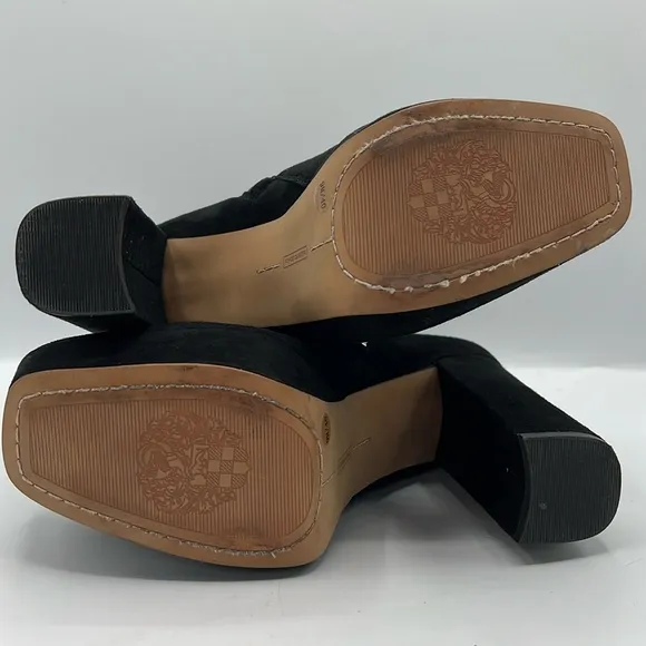 Vince Camuto Sz 9 Leslieon Square Toe Platform Black Suede Chunky Block Heel