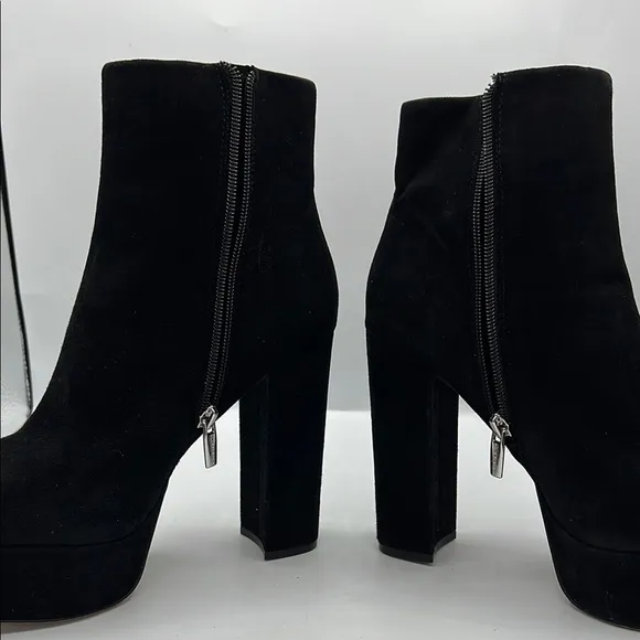 Vince Camuto Sz 9 Leslieon Square Toe Platform Black Suede Chunky Block Heel