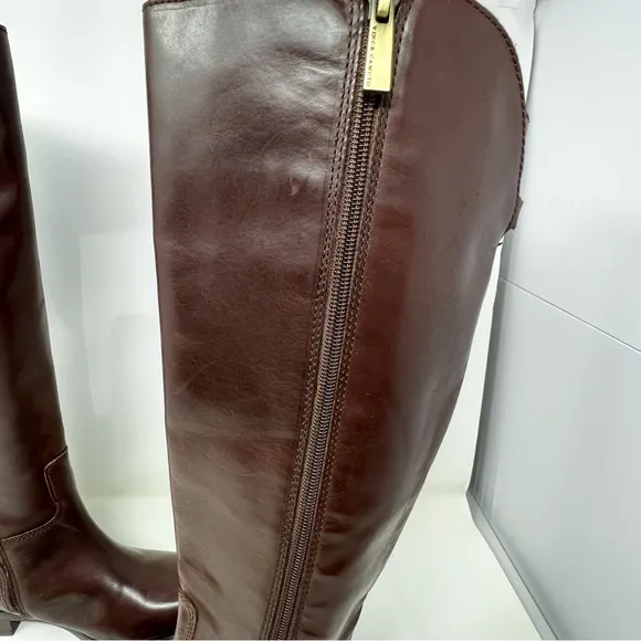 Vince Camuto Tall Riding Boots Kadia Brown Size 7.5 women’s side zip leather