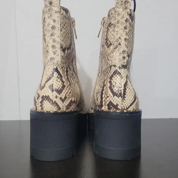 Vince Camuto Women's Mecale Natural Snake Chunky Heel Combat Booties, Size 6M