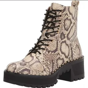 Vince Camuto Women's Mecale Natural Snake Chunky Heel Combat Booties, Size 6M