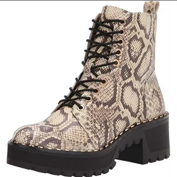 Vince Camuto Women's Mecale Natural Snake Chunky Heel Combat Booties, Size 6M