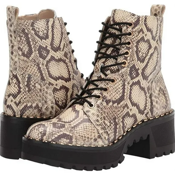 Vince Camuto Women's Mecale Natural Snake Chunky Heel Combat Booties, Size 6M