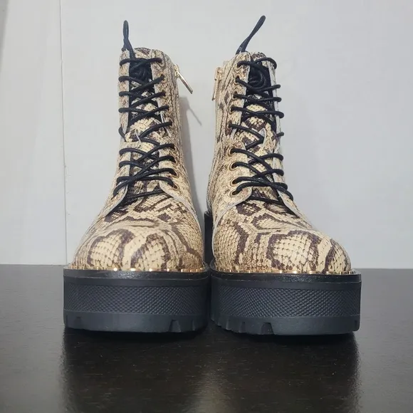 Vince Camuto Women's Mecale Natural Snake Chunky Heel Combat Booties, Size 6M