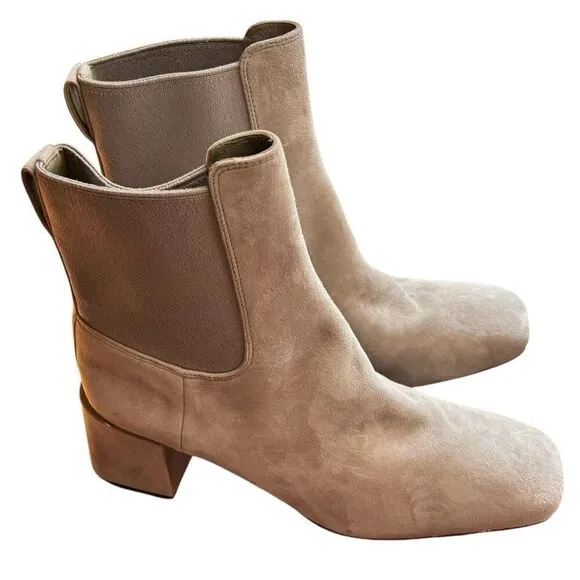 Vince Kimmy Block Heel Suede Leather Ankle Boots in Hazelstone Gray NWOB Size 9
