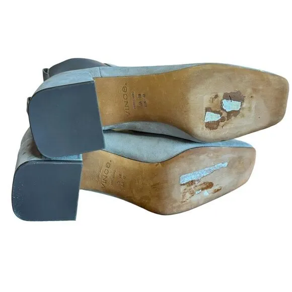 Vince Kimmy Block Heel Suede Leather Ankle Boots in Hazelstone Gray NWOB Size 9