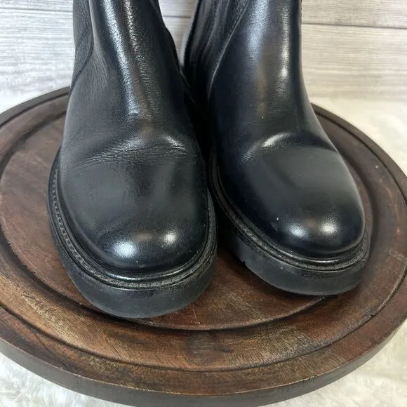 Vince Reid Extralight Black Leather Ankle Buckled Moto Boots Size 6 M