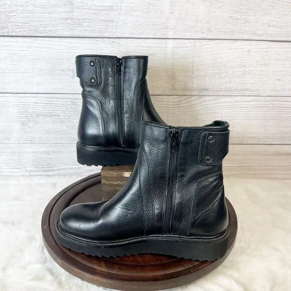 Vince Reid Extralight Black Leather Ankle Buckled Moto Boots Size 6 M