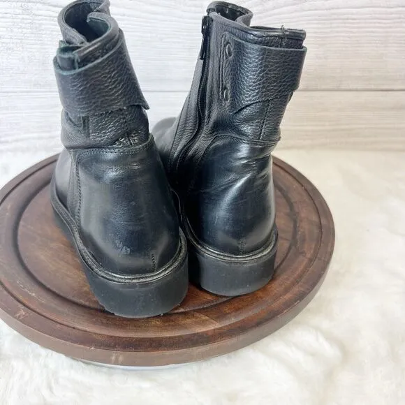 Vince Reid Extralight Black Leather Ankle Buckled Moto Boots Size 6 M