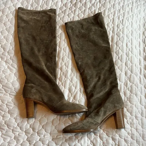 Vince Tall boots Womens 8.5 Suede Leather Gray Brown Heeled Flint Casper