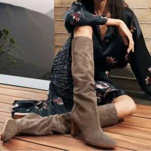 Vince Tall boots Womens 8.5 Suede Leather Gray Brown Heeled Flint Casper