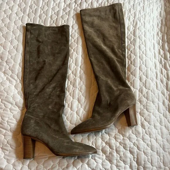 Vince Tall boots Womens 8.5 Suede Leather Gray Brown Heeled Flint Casper