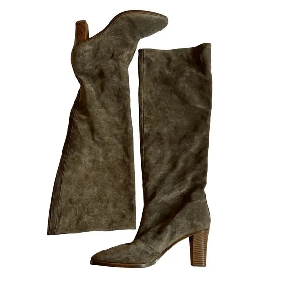 Vince Tall boots Womens 8.5 Suede Leather Gray Brown Heeled Flint Casper